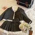 2024 New Baby Girls Summer Teenage Fashion Casual Sets, Love Pattern T-shirt + Sequined Skirts 3-9T