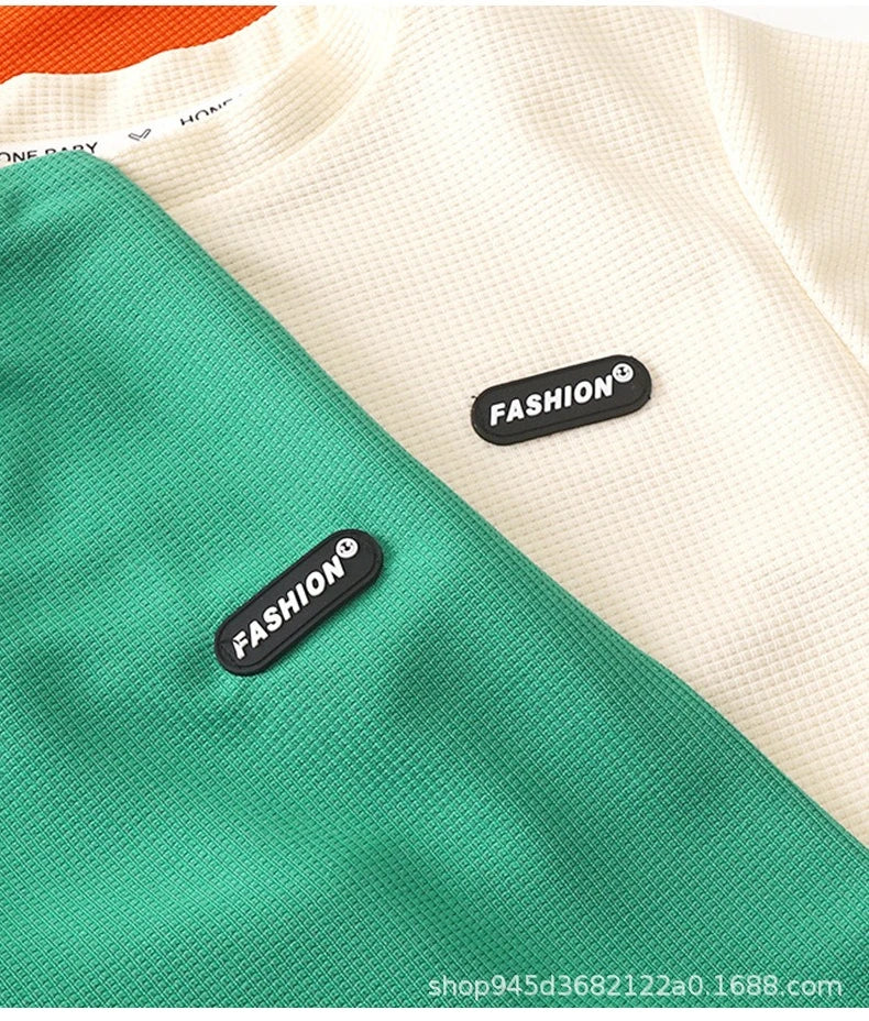 Children's Sets Summer Leisure Loose Casual Girls Boys Waffle Short-sleeved Solid Top+shorts 2-piece Suit Simple Loungewear