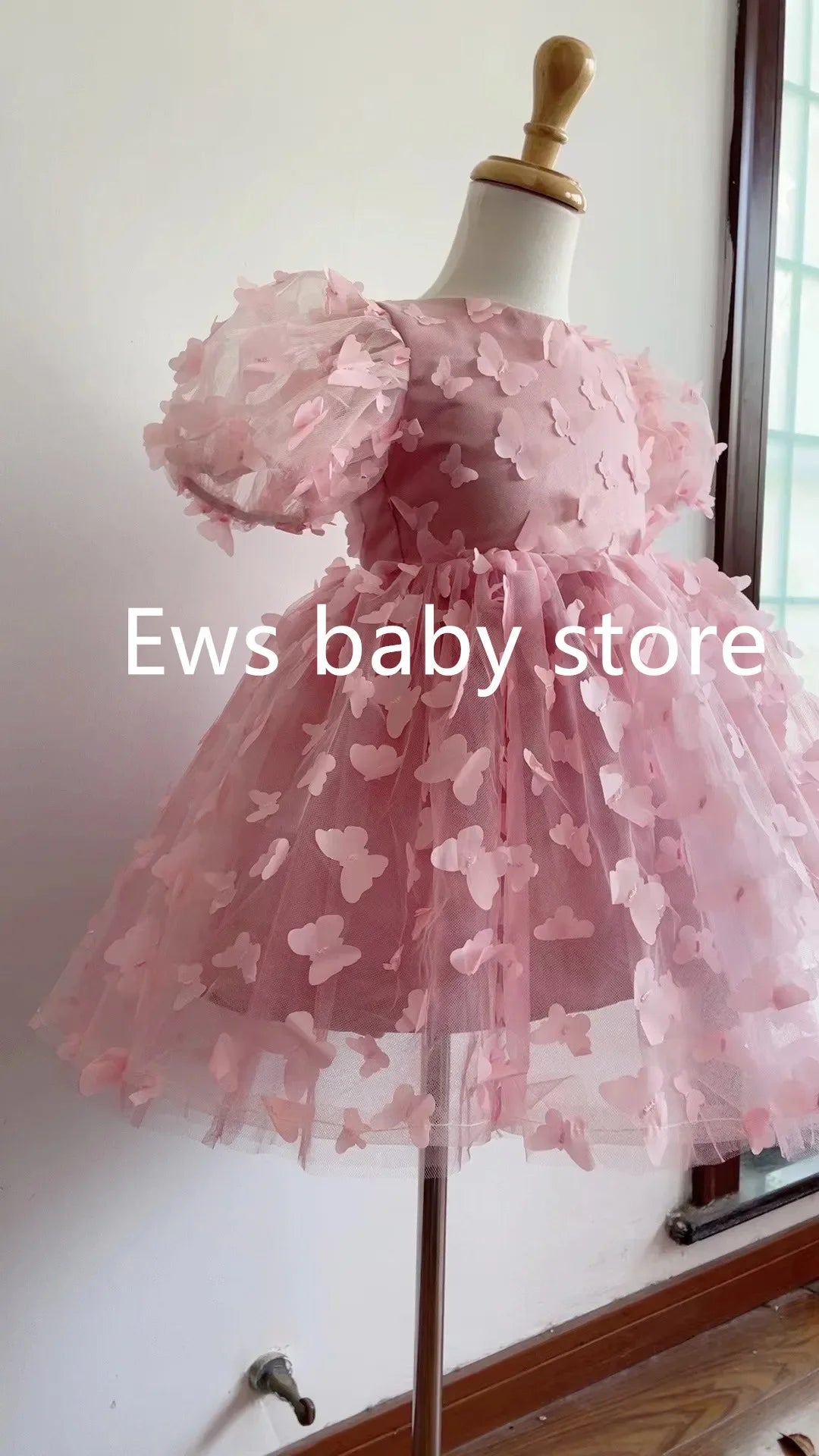 Fashion Baby Girl Dress Butterfly Puff Sleeve Tulle