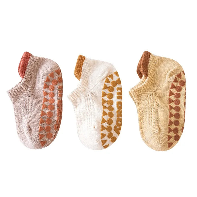 3 Pairs Babys Cotton Thin Mesh Socks Comfy Breathable Kids Boys Girls Non-slip Floor Socks