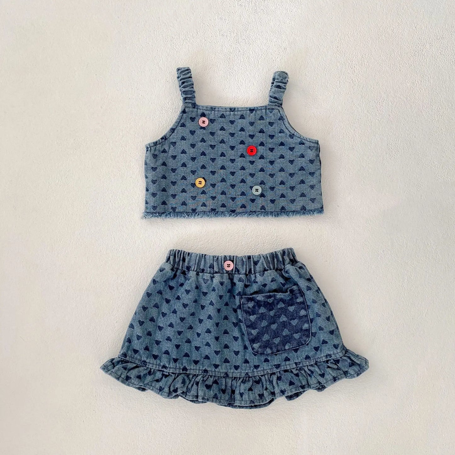 Baby Clothes Summer Female Baby Fashion Trend Cowboy Set Love Cowboy Strap Top Short Skirt Two Piece Set