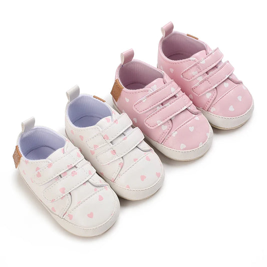 Leather Shoes, Walking Shoes, Low Top, Anti Slip, Soft Sole, love Pattern Design, Women's Newborn Versatile Trend