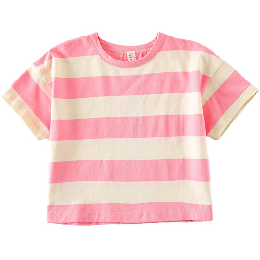 South Korea Summer Children's New Striped T-shirt for Boys and Girls Baby Cute Korean t Sailor Short-sleeved Top