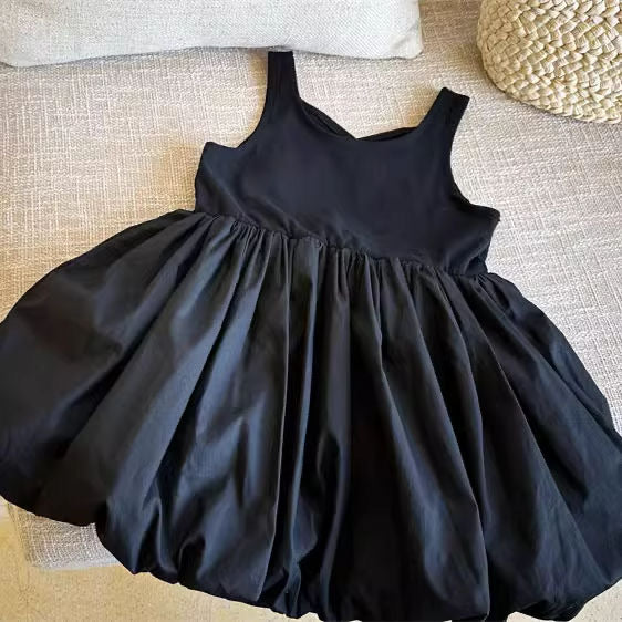 Infant Babys Girls Backless Sling Dress Cotton Solid Sleeveless Children Girls Dress Loose Flower Bud Dress For 2-7Y Kids Girls