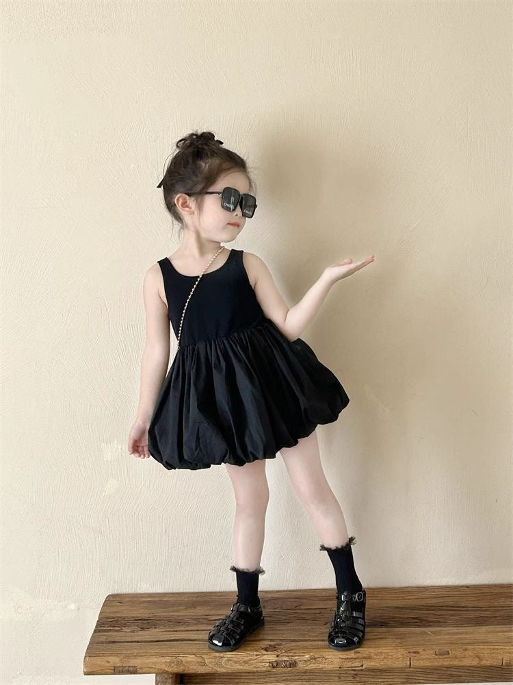 Infant Babys Girls Backless Sling Dress Cotton Solid Sleeveless Children Girls Dress Loose Flower Bud Dress For 2-7Y Kids Girls