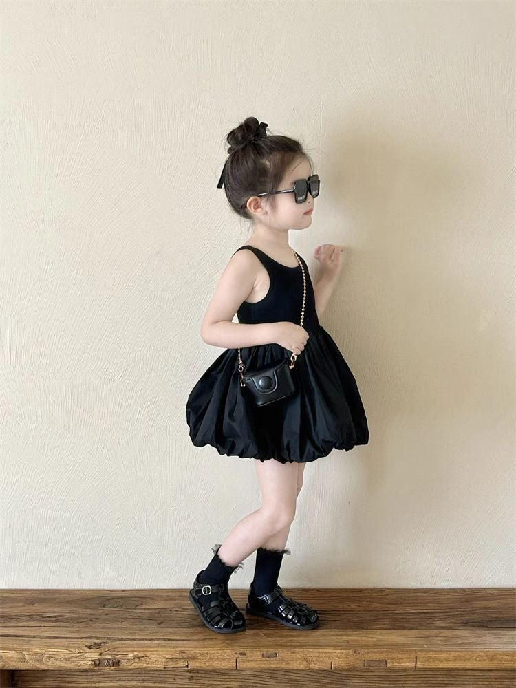 Infant Babys Girls Backless Sling Dress Cotton Solid Sleeveless Children Girls Dress Loose Flower Bud Dress For 2-7Y Kids Girls