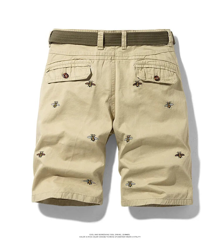 Summer men'sshorts loose straight leg pants casual solid color Japanese style over the knee sports pants multi pocket work pants