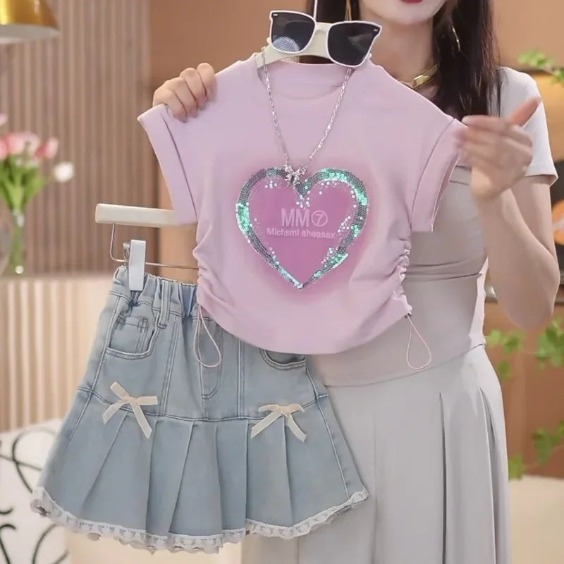 3-10 Years Girls Summer Clothes Set 2 Pcs Tops And Shorts Suit Trend Children Costume Casual Kids Outfits  Babys Clothing