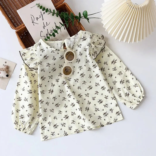 Kids Autumn Fashion Sweet Cute Clothes Long Sleeve Turn-down Collar Print Blouse Top 1 Pc 3-6 Years Girls Daily Casual Wear