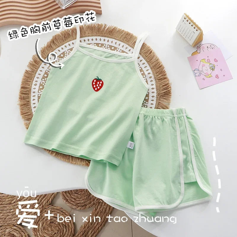 Summer Girls Camisole Shorts Suits Children's Leisure Wear Home Clothes Casual Baby Girl Vest Sets Clothing Kids Two Piece Set