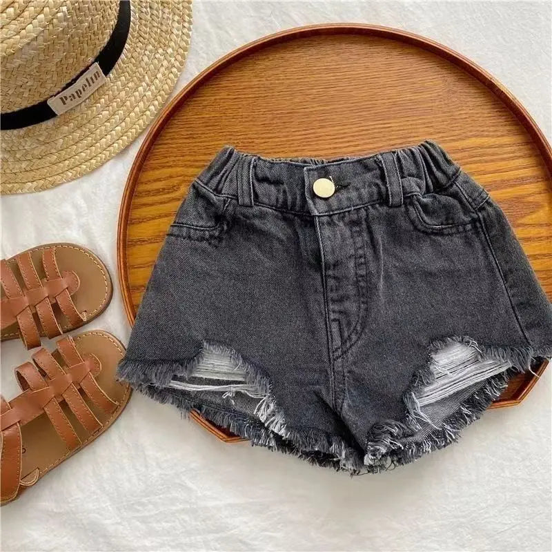 Summer Baby Girls Pants Washed Denim Ripped Shorts Hot Pants 2025 Summer New Fashion Children'S Clothing