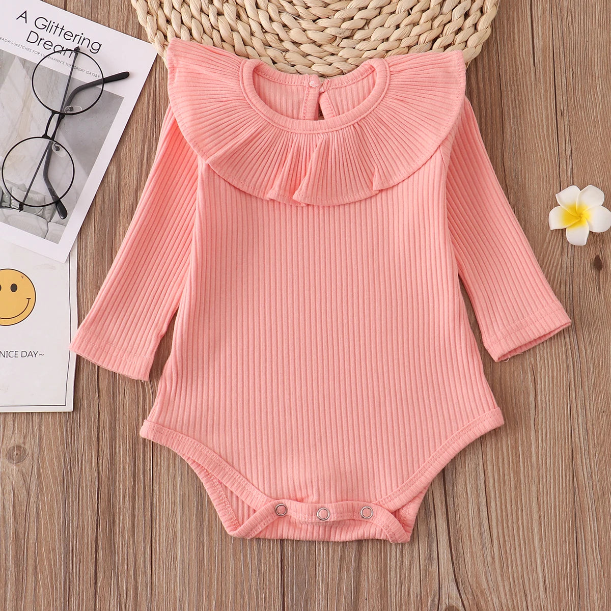 Candy ruffle onesie, newborn girl