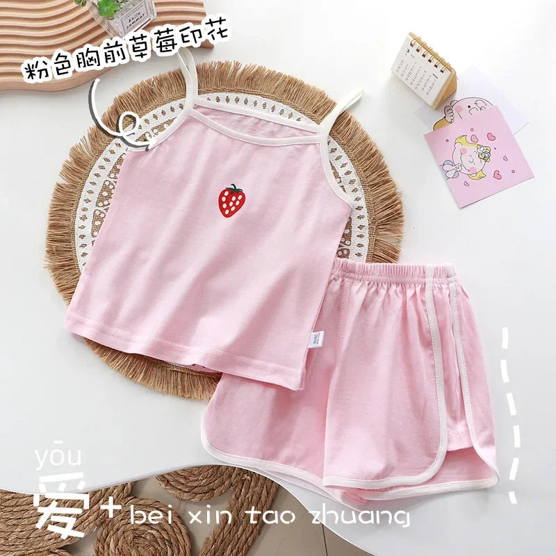 Summer Girls Camisole Shorts Suits Children's Leisure Wear Home Clothes Casual Baby Girl Vest Sets Clothing Kids Two Piece Set