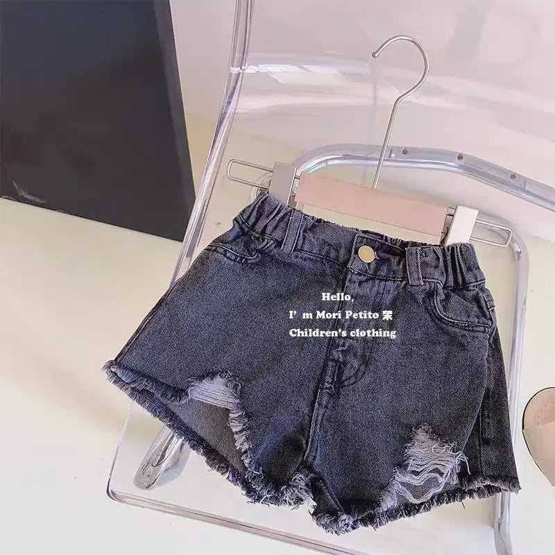 Summer Baby Girls Pants Washed Denim Ripped Shorts Hot Pants 2025 Summer New Fashion Children'S Clothing