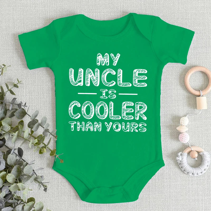 Newborn Baby Clothes "My Uncle Is Cooler Than Yours" Print Fashion Funny Short Sleeve Romper Cotton Infant Boy Girl Jumpsuits