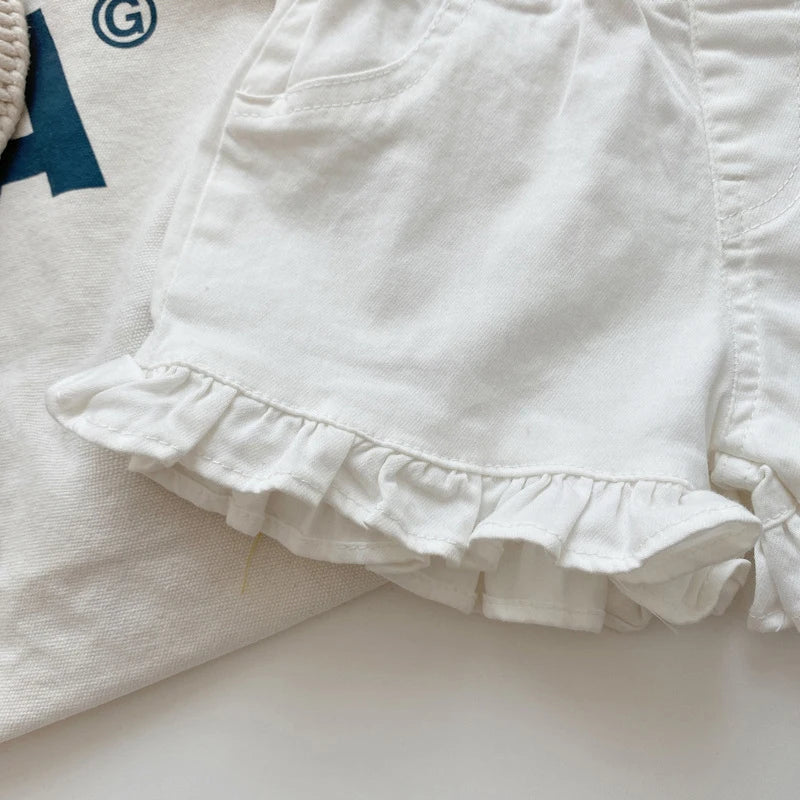 Children New Summer Kids Girls Ruffle Shorts Solid Brief Denim Children's Wear Teenage Girl Jeans