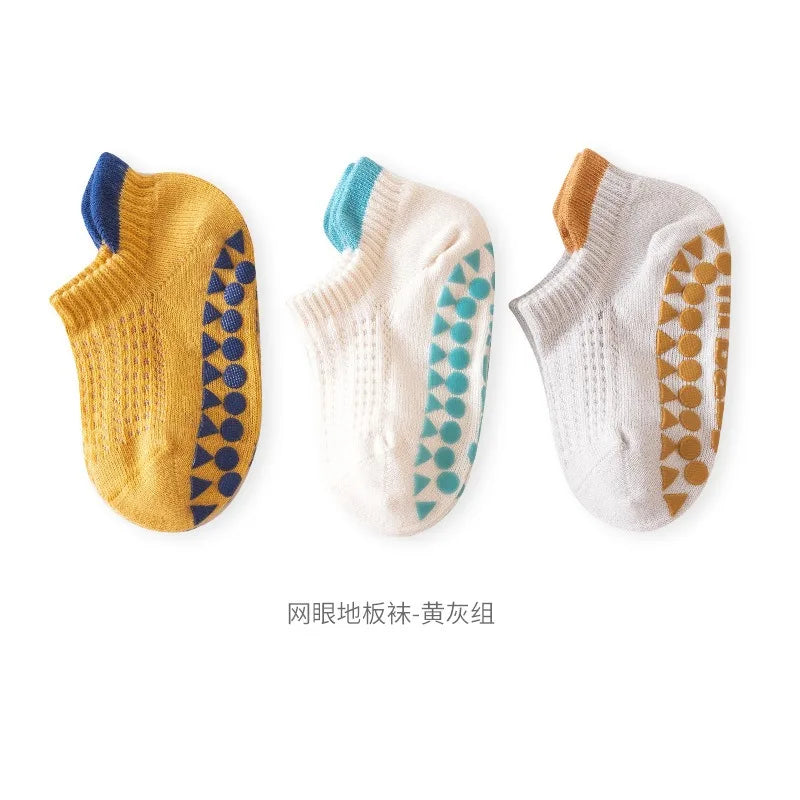 3 Pairs Babys Cotton Thin Mesh Socks Comfy Breathable Kids Boys Girls Non-slip Floor Socks