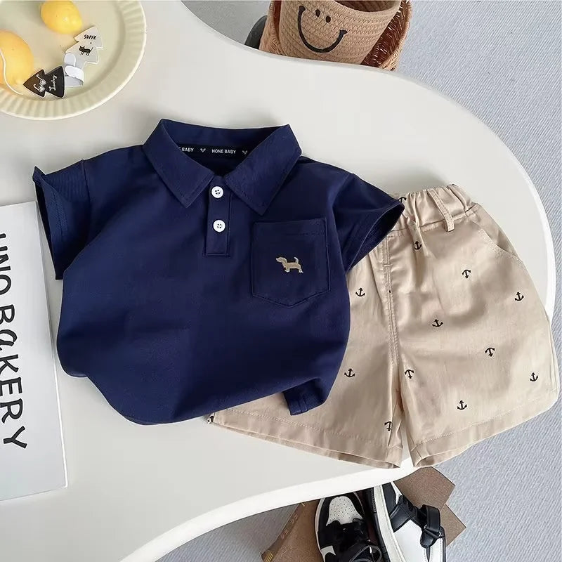 Korean Mother Kids Clothes Boys Girls Polo Shirt Shorts 2pcs Set Summer Cotton Short Sleeve Fashion Suit 1-6Y Children Clothing