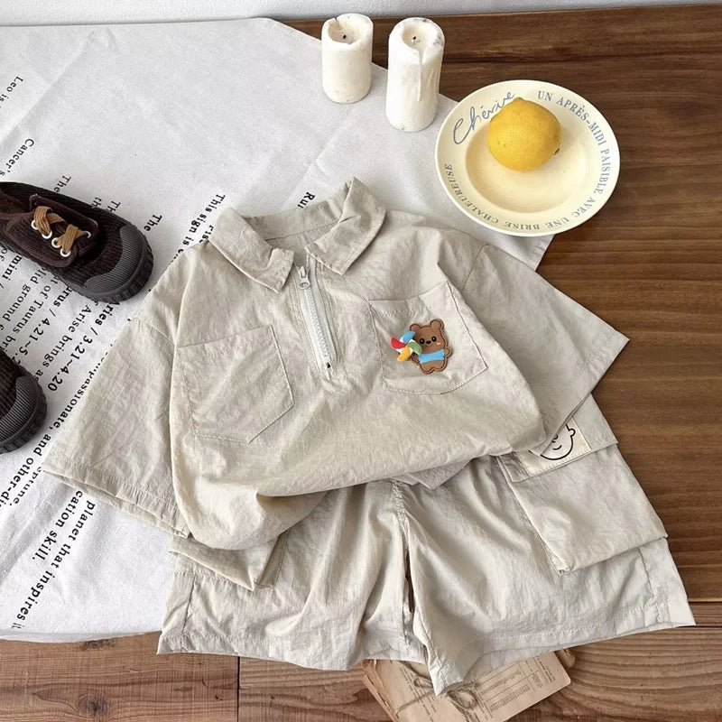 Korean Mother Kids Clothes Boys Girls Polo Shirt Shorts 2pcs Set Summer Cotton Short Sleeve Fashion Suit 1-6Y Children Clothing