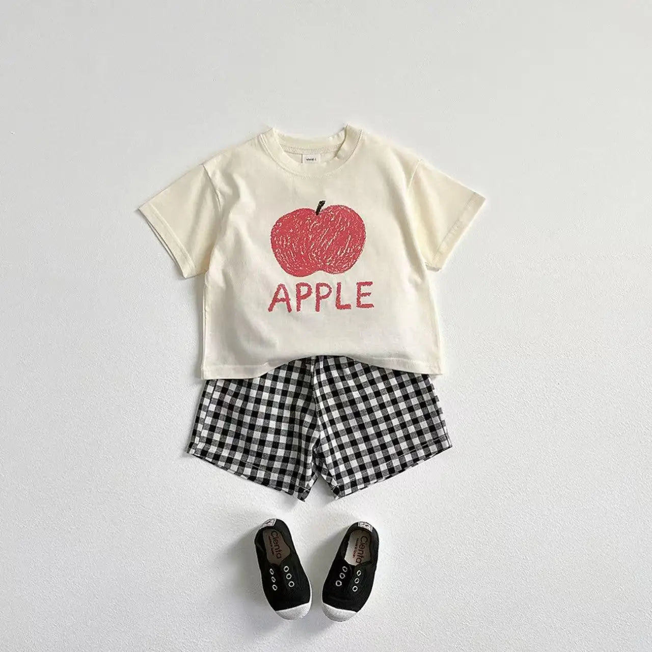 Fruit Pattern T-shirt Children's Clothes Summer Fashion Casual Korean Style Short Sleeve Suit Tees + Plaid Shorts Kids Outfits