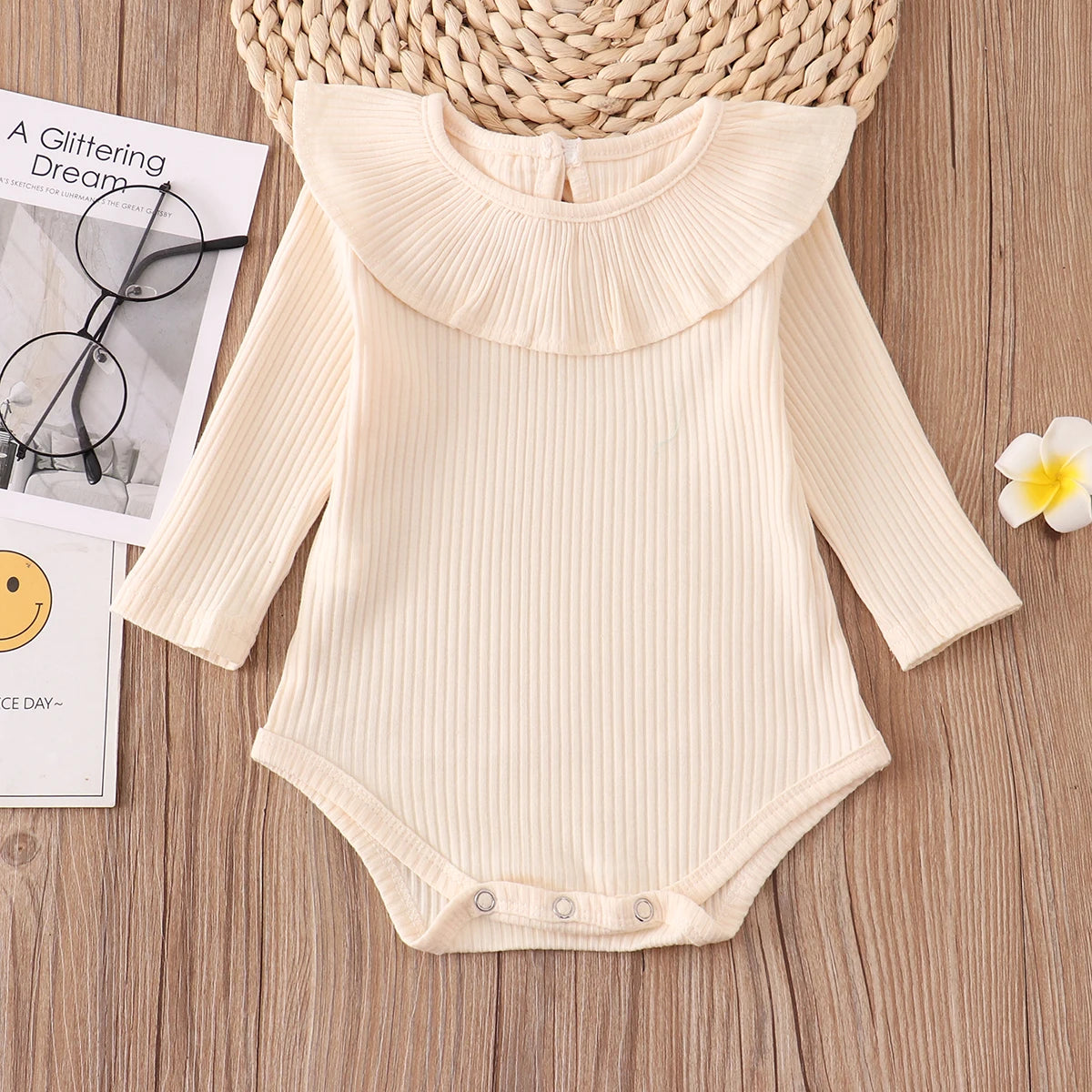 Candy ruffle onesie, newborn girl