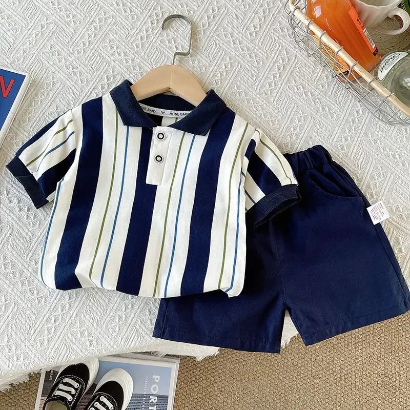 Korean Mother Kids Clothes Boys Girls Polo Shirt Shorts 2pcs Set Summer Cotton Short Sleeve Fashion Suit 1-6Y Children Clothing