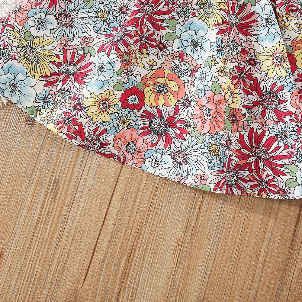 Flower Printed Batwing Sleeve Dress, Newborn Girl