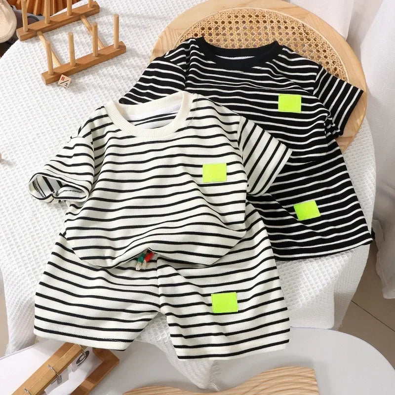 Stripe Tshirts and Shorts 2 Pieces Suits Casual Tracksuits