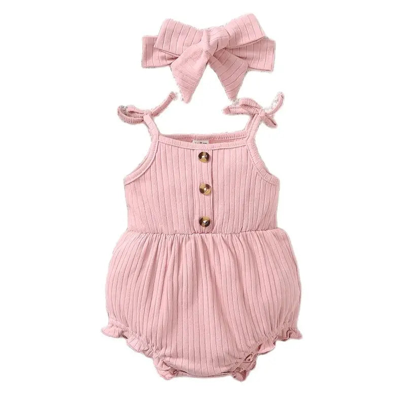2024 New 0-9 Months Pink Cute Baby Romper Newborn Baby Girl Suspender Triangle Bodysuit with Headband 2PCS Clothes for Baby Girl