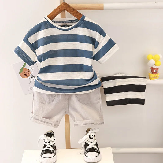 Summer Baby Boys Clothes Suit Fashion Tshirt Toddler Boy Outfit Set Stripe Shirt+Denim Shorts 2 Pcs Sets Infants Kids Clothes
