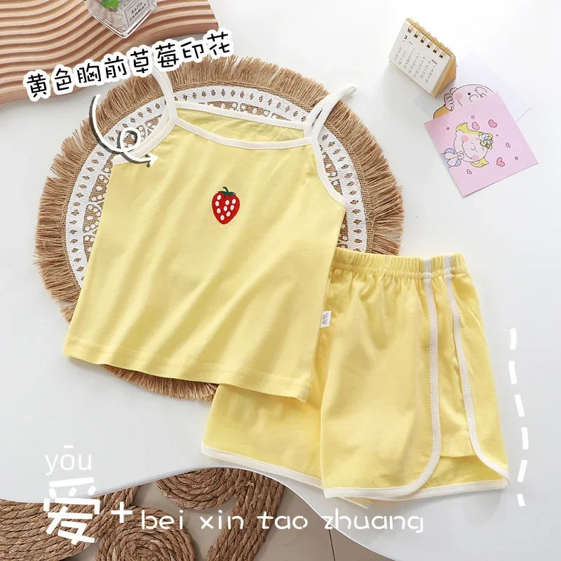 Summer Girls Camisole Shorts Suits Children's Leisure Wear Home Clothes Casual Baby Girl Vest Sets Clothing Kids Two Piece Set