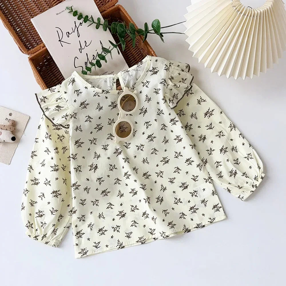 Kids Autumn Fashion Sweet Cute Clothes Long Sleeve Turn-down Collar Print Blouse Top 1 Pc 3-6 Years Girls Daily Casual Wear