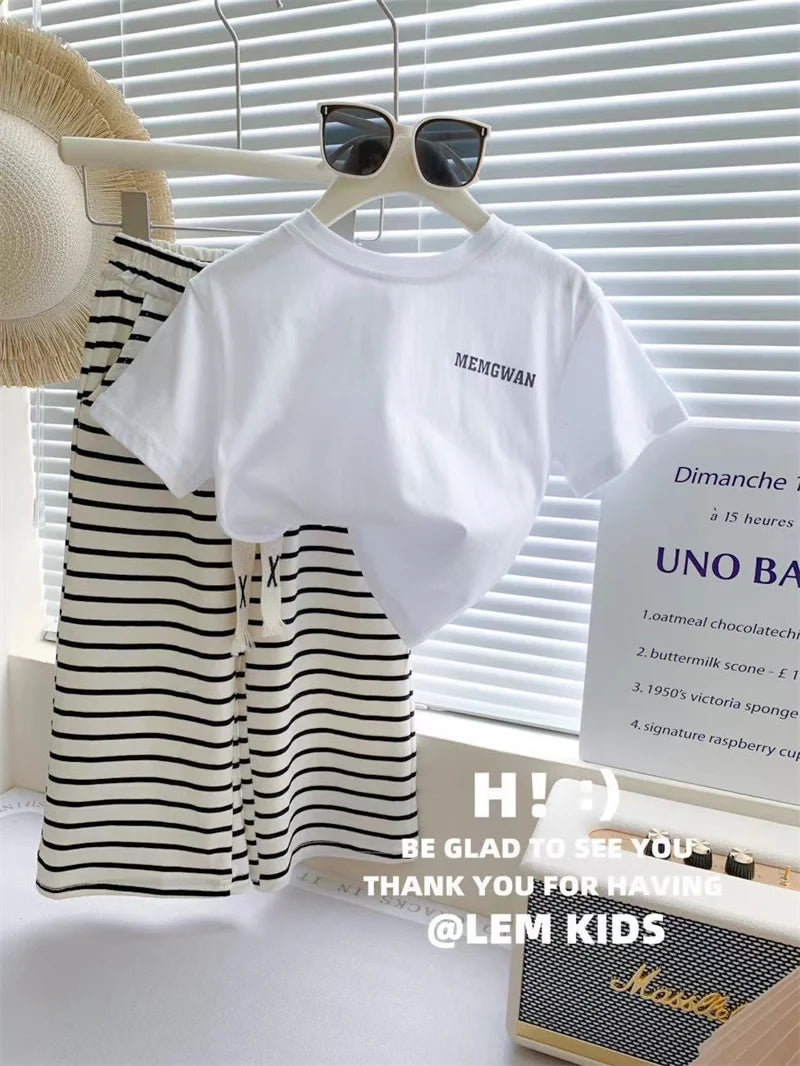 Baby Girls Summer Sets Kids Letter T-shirt+Striped Pants 2Pcs Suit Children Fashion Top Trousers Outfits Infant Casual Clothing