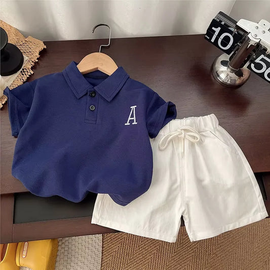 Korean Mother Kids Clothes Boys Girls Polo Shirt Shorts 2pcs Set Summer Cotton Short Sleeve Fashion Suit 1-6Y Children Clothing