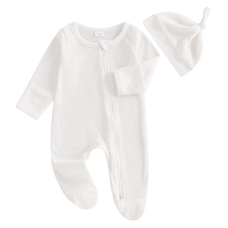 Newborn Baby Fall Footed Romper with hat