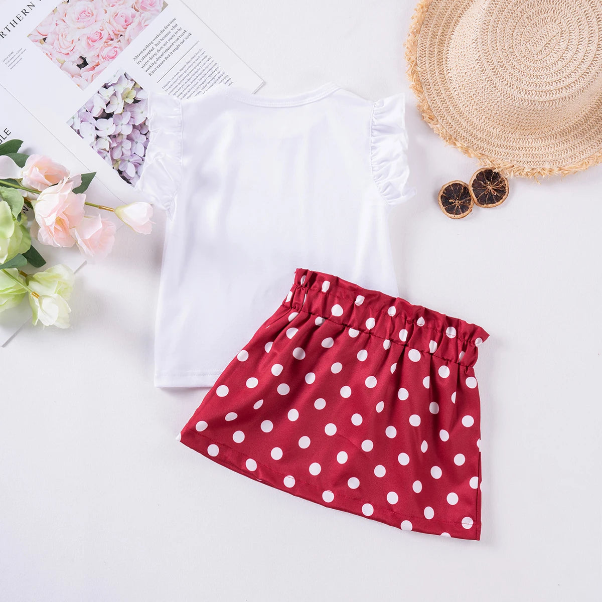 Summer Girls Fly Sleeve Short Sleeve Shorts Girls Two-piece Fashion Suit Cute Sweet Summer Suit