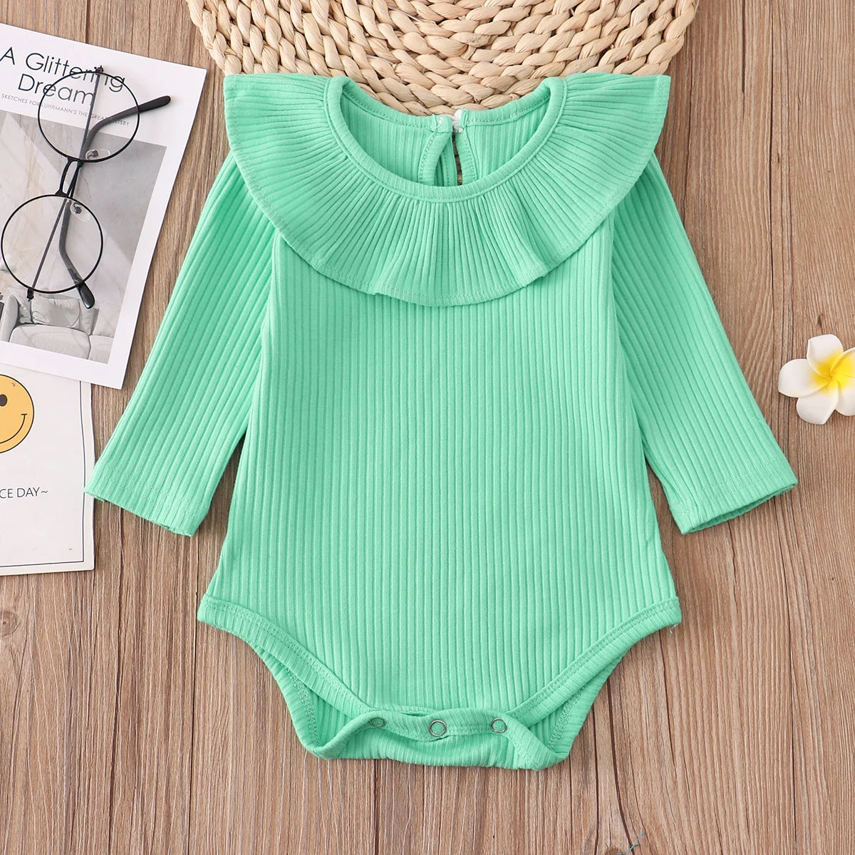 Candy ruffle onesie, newborn girl