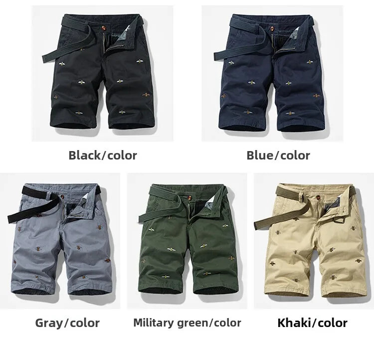 Summer men'sshorts loose straight leg pants casual solid color Japanese style over the knee sports pants multi pocket work pants