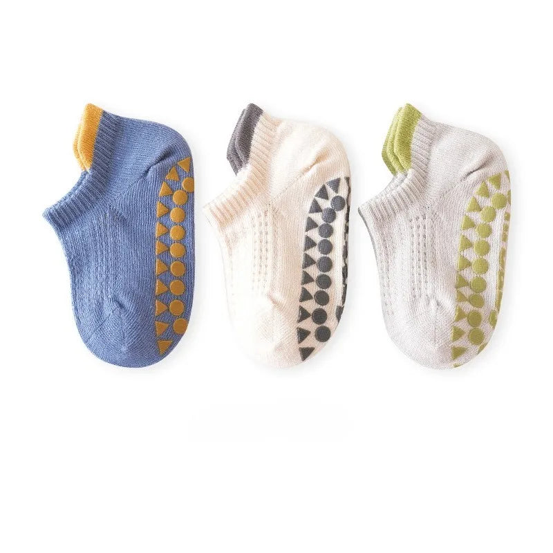 3 Pairs Babys Cotton Thin Mesh Socks Comfy Breathable Kids Boys Girls Non-slip Floor Socks