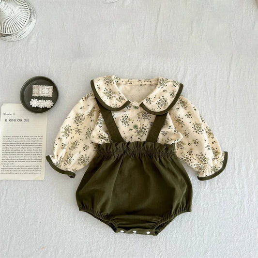 Vintage Floral Peter Pan Collar Top and Strap Bodysuits