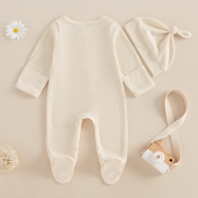 Newborn Baby Fall Footed Romper with hat