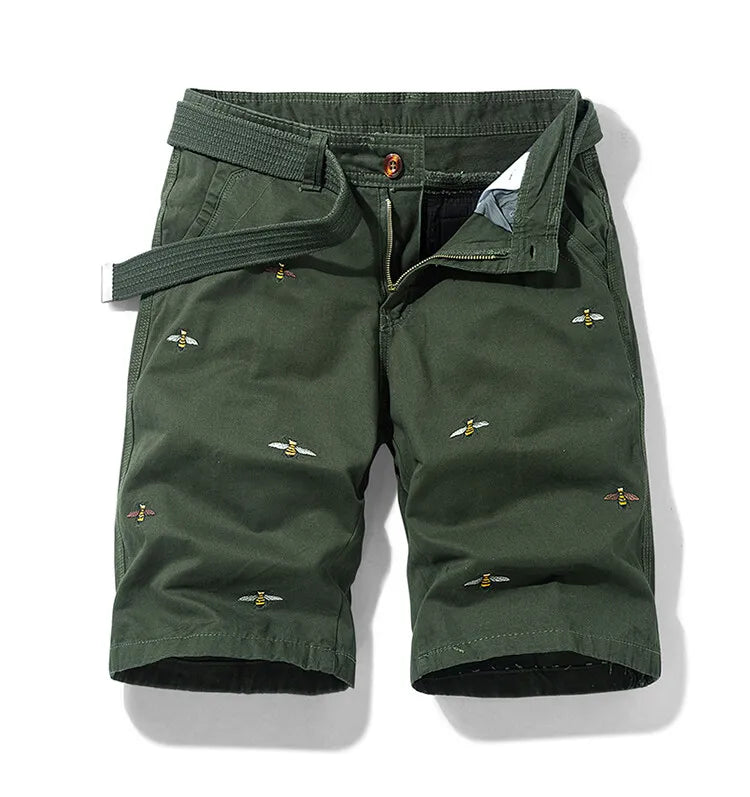 Summer men'sshorts loose straight leg pants casual solid color Japanese style over the knee sports pants multi pocket work pants