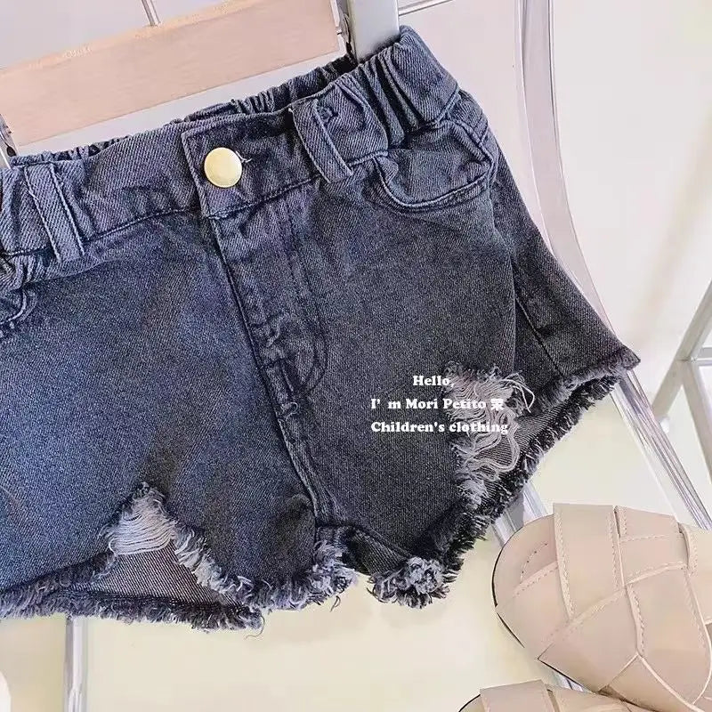 Summer Baby Girls Pants Washed Denim Ripped Shorts Hot Pants 2025 Summer New Fashion Children'S Clothing