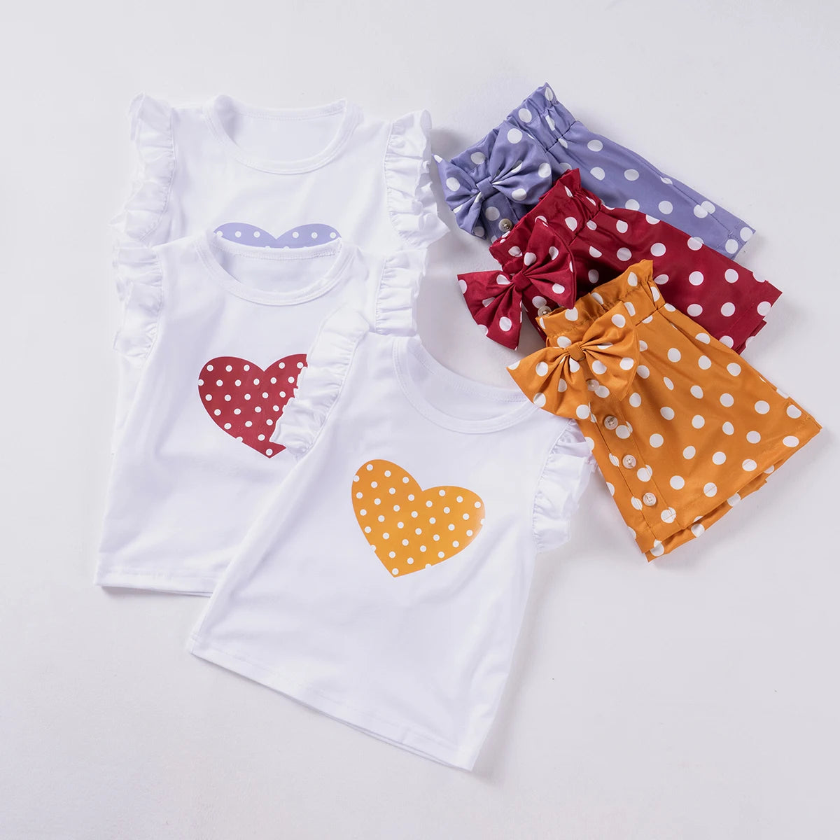 Summer Girls Fly Sleeve Short Sleeve Shorts Girls Two-piece Fashion Suit Cute Sweet Summer Suit