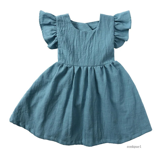 Summer Infant Girls Dress Flying sleeve Cotton Linen Newborn Baby Girls Princess Dress Kids Party Dresses