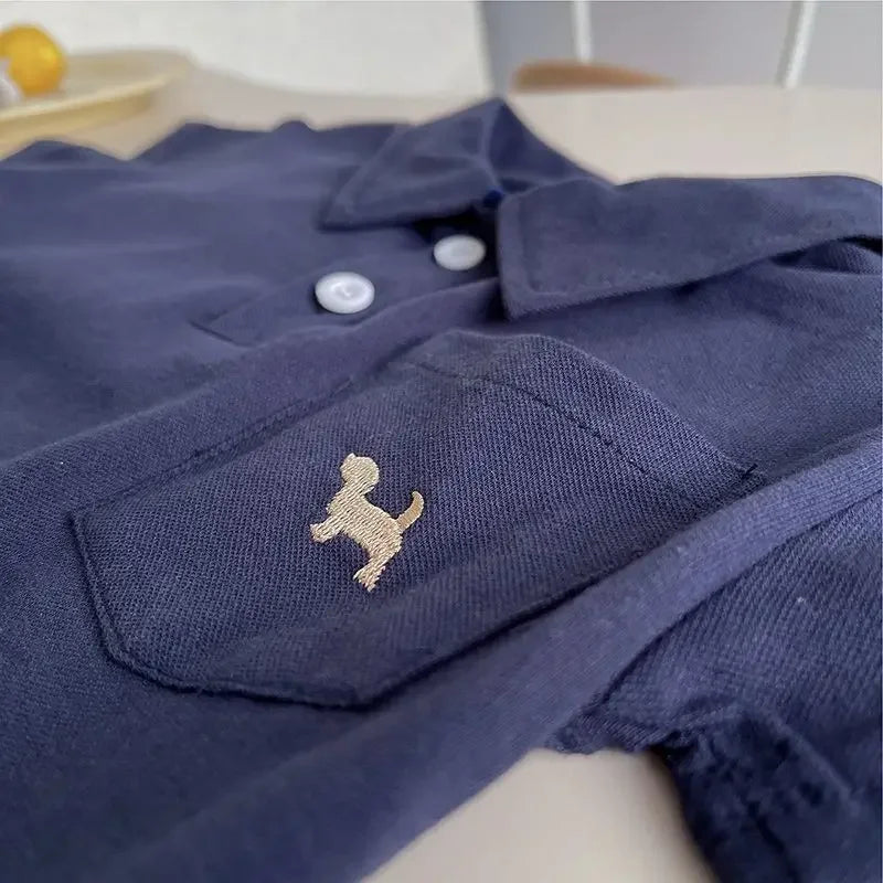 Infant Boys Summer Thin Polo Shirt Set Baby Boy Short Sleeved Cartoon Embroidered Shirt + Full Printed Casual Shorts 2pcs Set