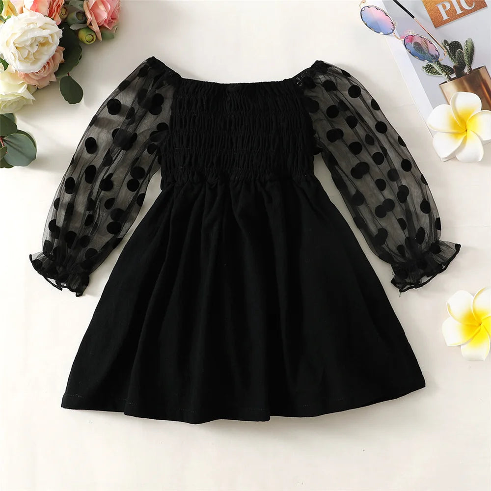 Off the Shoulder Black Mesh Long Sleeved Dress