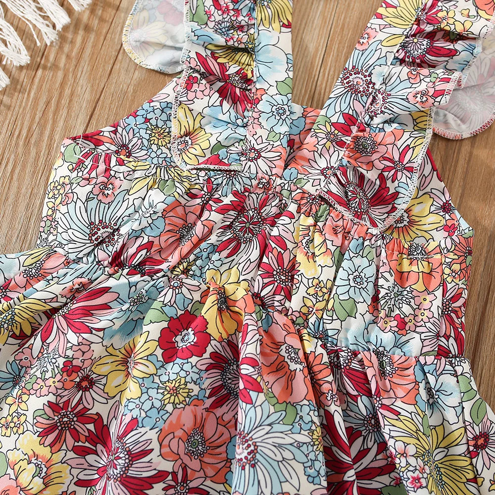 Flower Printed Batwing Sleeve Dress, Newborn Girl