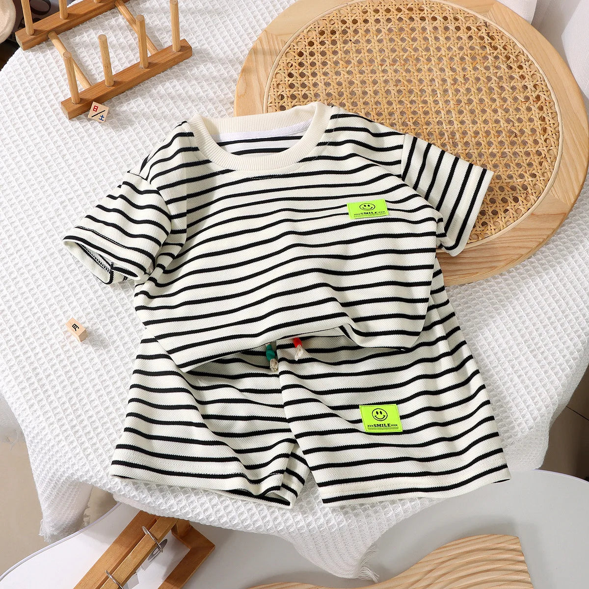 Summer Baby Girls Clothes Knit Stripe T-Shirts And Shorts 2 Pieces Set Children Casual Short Sleeve Top Bottom Outfit Tracksuits