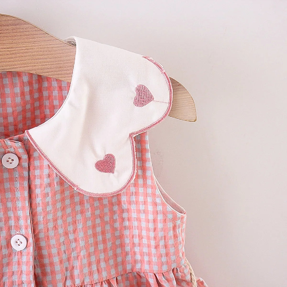 2PCS/SETSummer Girls' Dress New Foreign Trade Sweet Love Embroidered Lapel Simple Plaid Tank Top Skirt Strap Bag